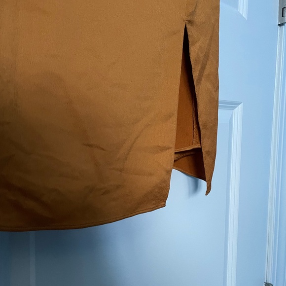 NWT Express Metallic Sheen Gold Dress with Slit | Size Large - Picture 6 of 8